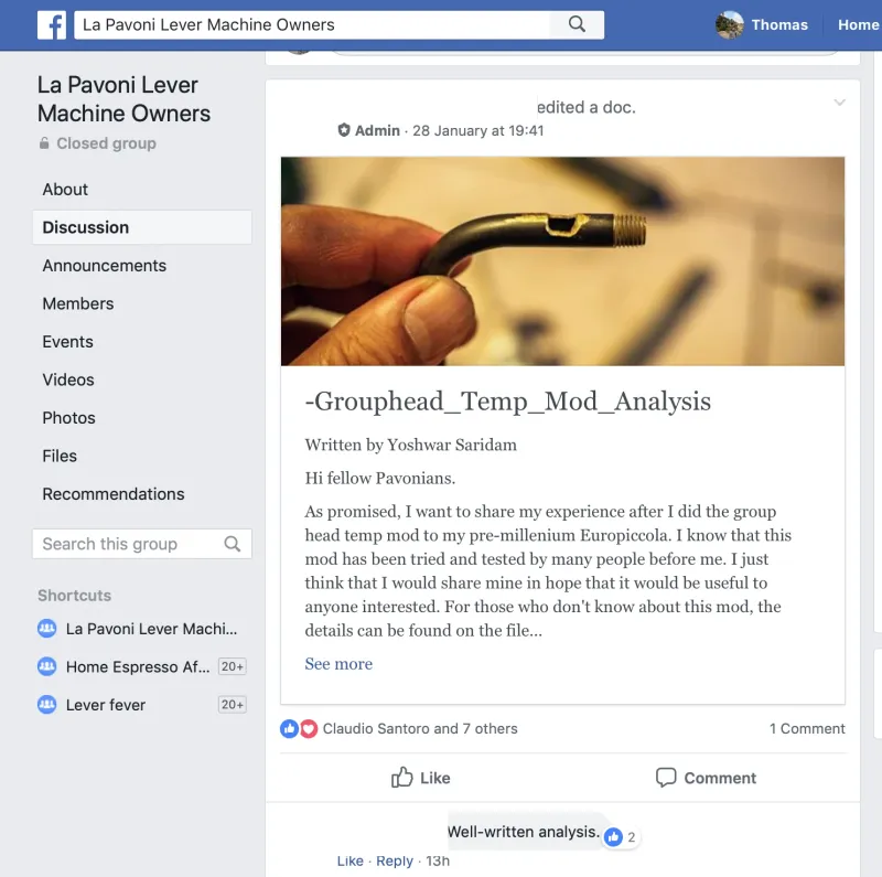 Community La Pavoni Lever Machine Owners