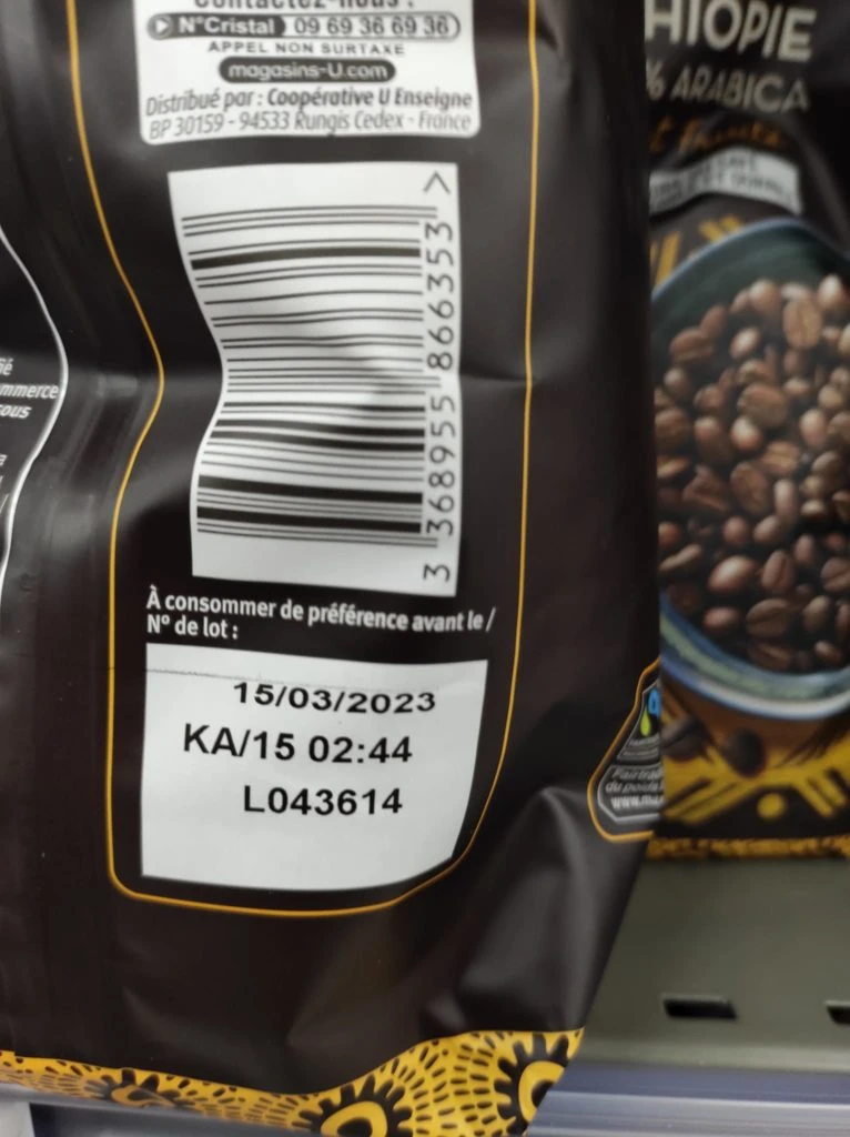 Beispiel für ein MHD auf einer Kaffeepackung