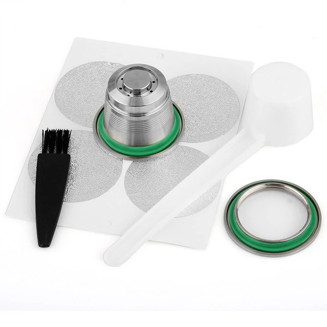 Reusable metal Nespresso capsule with sticker