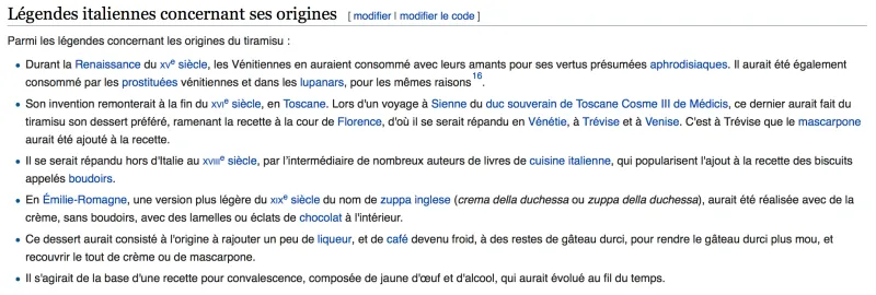 Légendes italiennes sur le Tiramisu