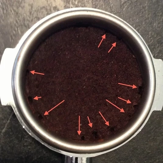 Diagram of espresso channeling formation