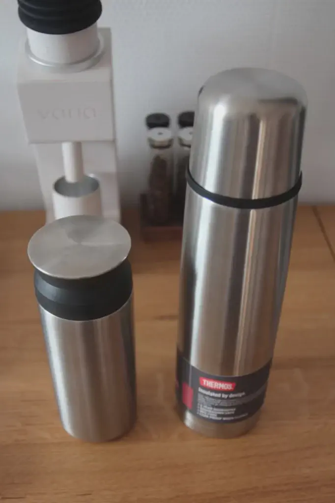 The Kinto on the left and the thermos on the right