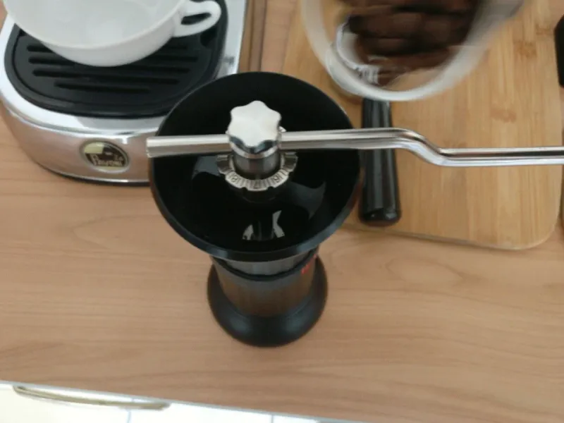 I chicchi di caffè sono versati nel macinacaffè Apollo