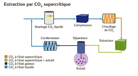Vereenvoudigd schema CO₂-extractie